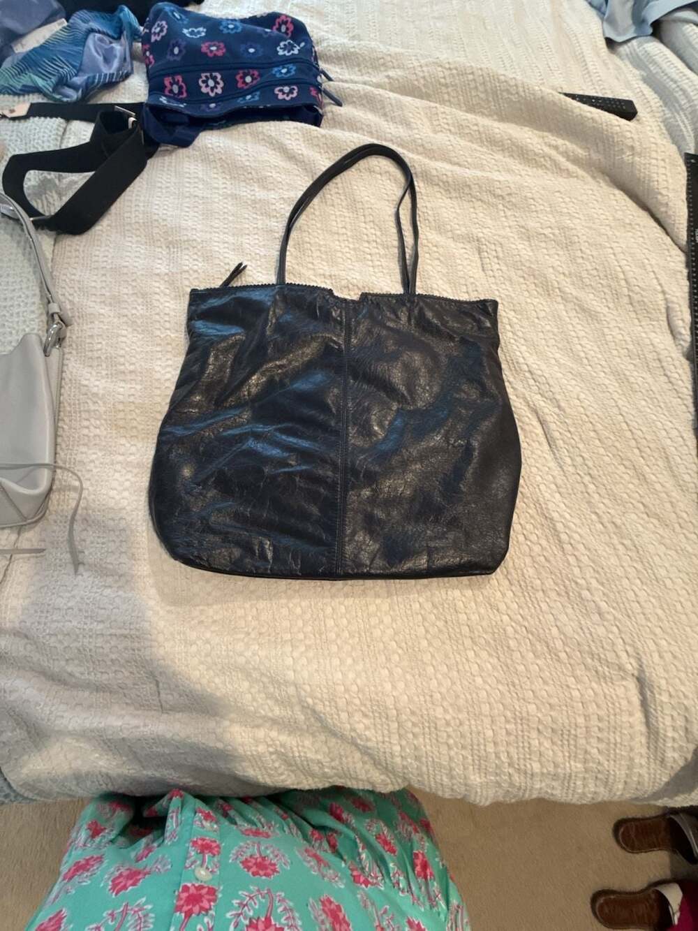 Latico Navy Blue Leather Scalloped Edge Shoulder Tote Bag